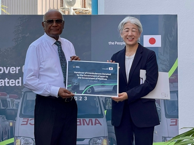 The Government of Japan officially hands over eight reconditioned ambulances to the Ministry of Health under the GGP scheme